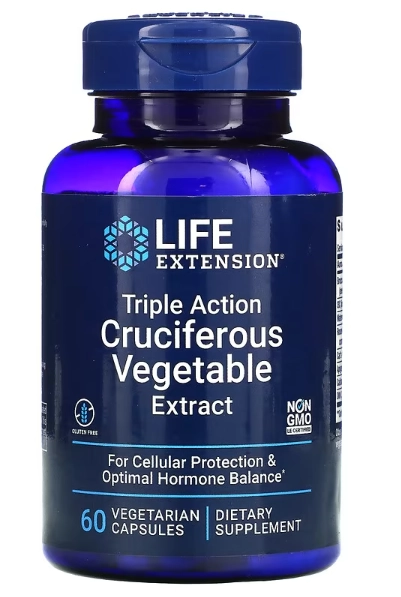 Vegetal de Crucífero de Tripla Ação, 400mg, 60 Cápsulas, Life Extension