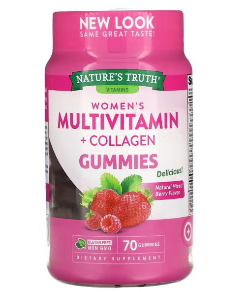 Multivitamínico Feminino + Colágeno, 70 Gomas Sabor Frutas Vermelhas, Nature's Truth