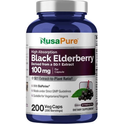 Black Elderberry, Sambucus Nigra 50:1, 100mg, 200 Cápsulas, NusaPure