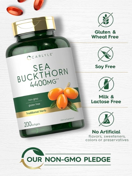 Sea Buckthorn Oil, Óleo de Espinheiro Marítimo, 4400mg, 200 Softgels, Carlyle