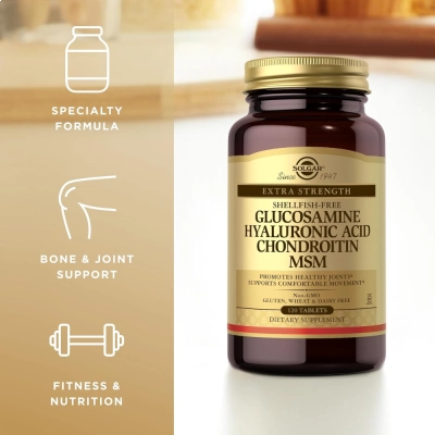 Glucosamina, Condroitina, MSM, Colágeno Tipo II, Ácido Hialurônico, 120 Tablets, Saúde das Articulações, Solgar