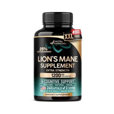 Lion's Mane Supplement Extra Strength, 1200Mg, 240 Cápsulas, Nutra Harmony 