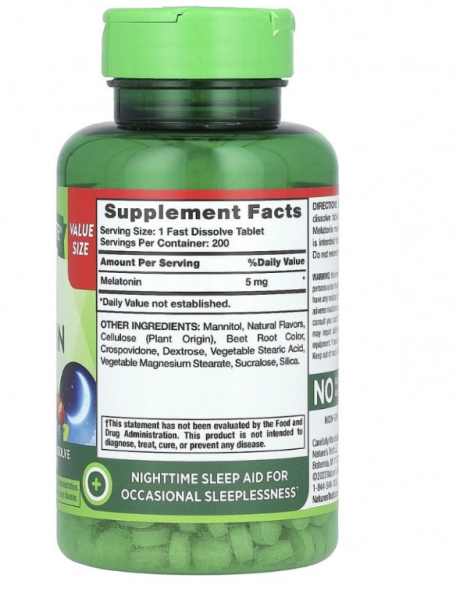 Sleep Melatonina 5mg, 200 Tablets Fast Dissolve, Nature's Truth