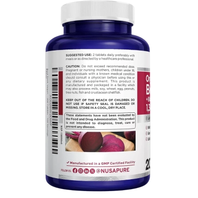 Beet Root + Pimenta Preta, 1360mg, 200 Tablets, NusaPure
