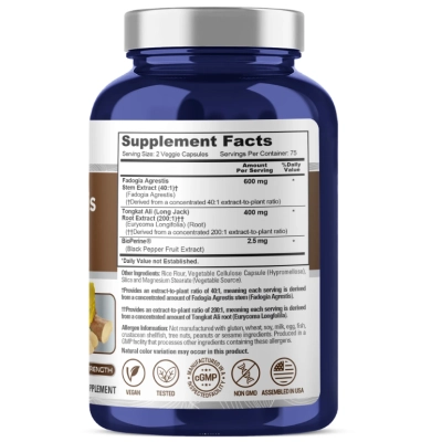 Fadogia Agrestis 600mg com Tongkat Ali 400mg, 150 Cápsulas, NusaPure