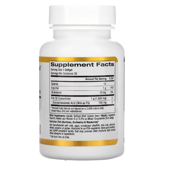 Óleo de Peixe DHA 700, 1.000 mg, 30 Softgels, California Gold