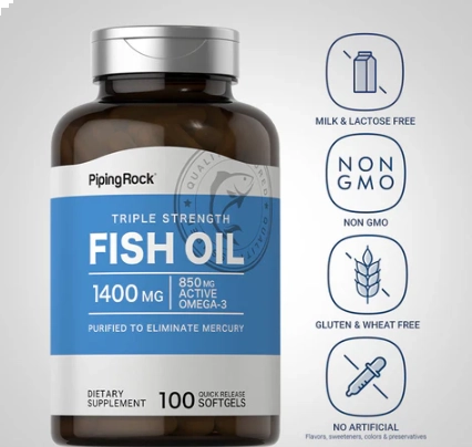Fish Oil, Óleo de Peixe 1400mg, Ómega-3, 100 Cápsulas, PipingRock 