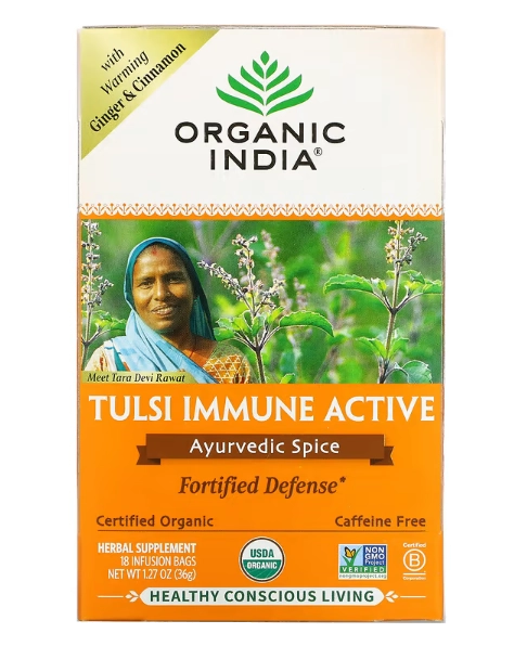 Chá Suporte Imunológico, Tulsi Immune, Sem Cafeína, 18 Saches, Organic India, Sabores