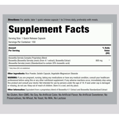 Boswellia Serrata Extract 800mg, 150 Cápsulas, PipingRock