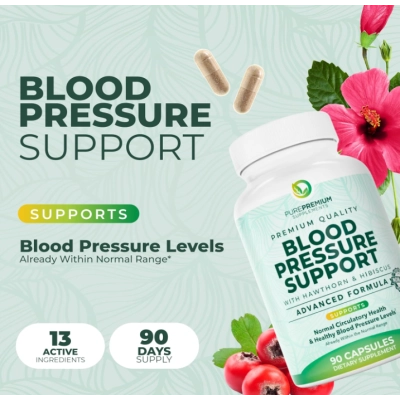 Blood Pressure Support, Suporte da Pressão Arterial, 90 Cápsulas, PurePremium Supplements