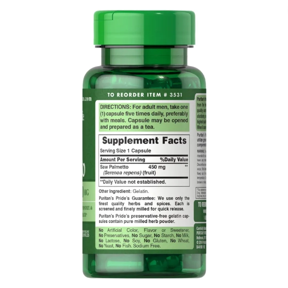 Saw Palmetto, 450mg, 100 Cápsulas, Puritan's Pride