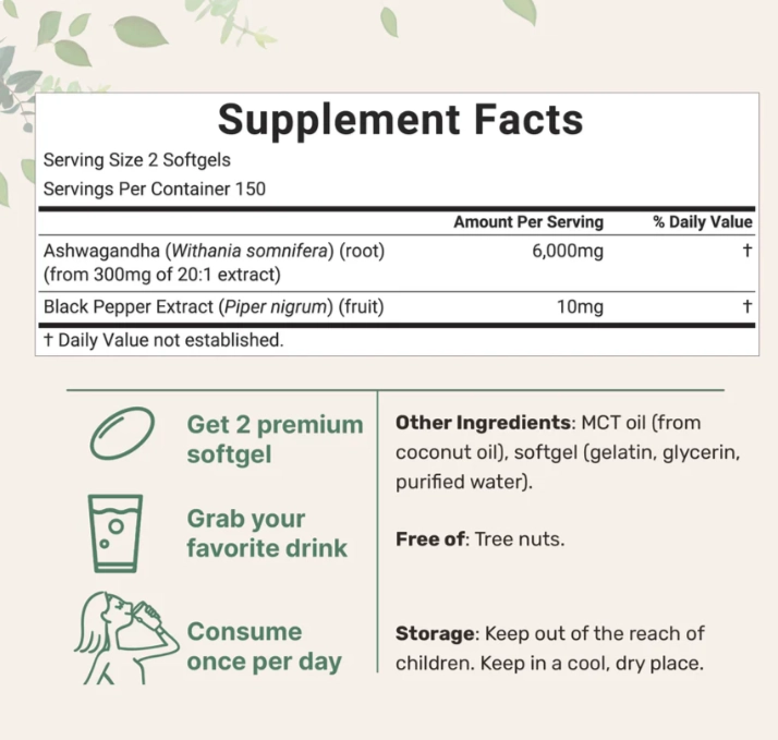 Ashwagandha 6000mg, 300 Cápsulas, Micro Ingredients