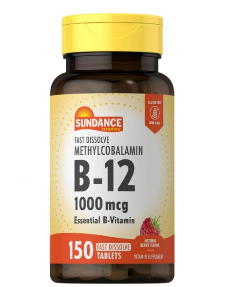 Vitamina B-12 Metilcobalamina 1000mcg,  150 comprimidos Sabor Morango, Sundance