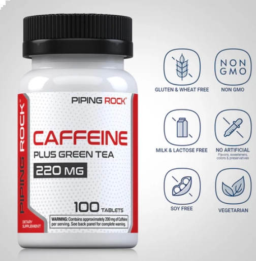 Cafeína 220mg com Chá Verde, 100 Tabletes, PipingRock