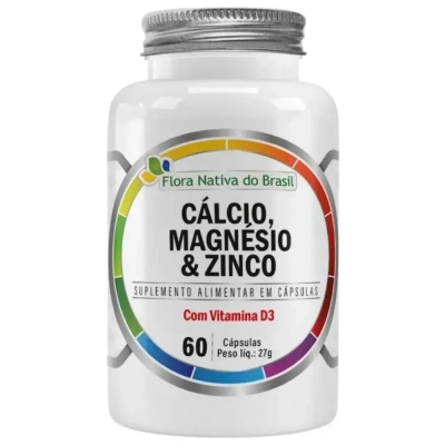 Cálcio, Magnésio, Zinco e D3, 60 Cápsulas - Flora Nativa Do Brasil Cálcio, Magnésio, Zinco e D3, 60 Cápsulas - Flora Nativa Do Brasil