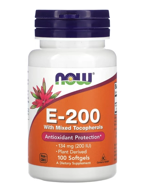 Vitamina E-200 com Tocoferóis Mistos, 200UI, 100 Cápsulas, Now