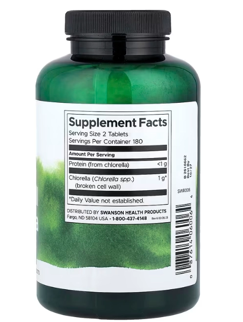 Broken Cell Wall Chlorella, Chlorella de Parede Celular Quebrada, 360 Comprimidos, Swanson