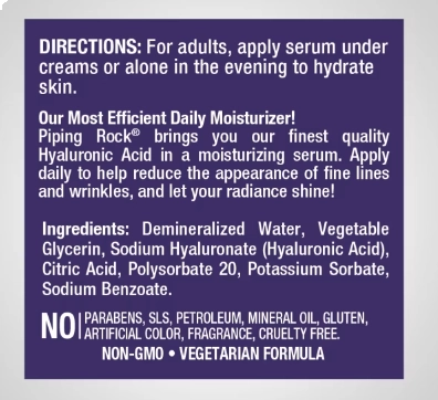 Soro de ácido hialurônico, 30ml, PipingRock