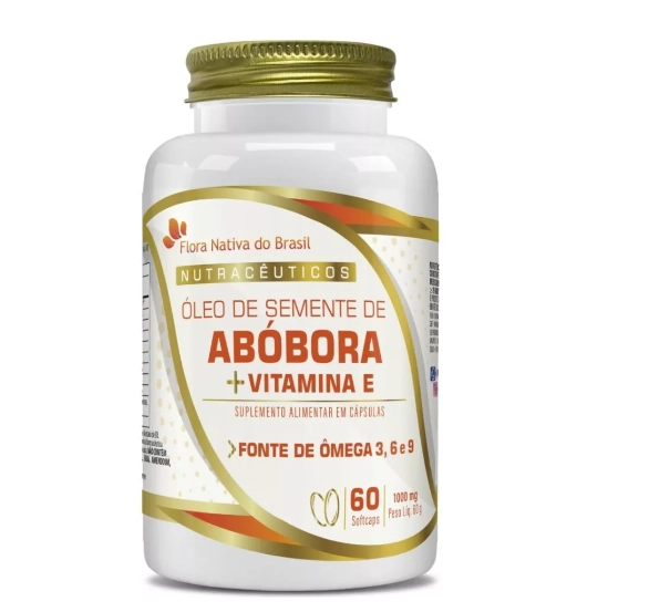 Óleo de semente de abobora, + Vitamina E 1000mg, 60 capsulas, Flora Nativa