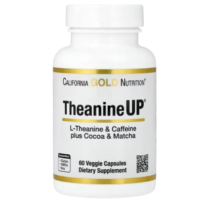 TheanineUP, L-Teanina e Cafeína com Cacau e Matcha, 60 Cápsulas, California Gold Nutrition