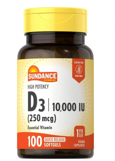 Vitamina D3 10000UI, 100 Cápsulas, Sundance