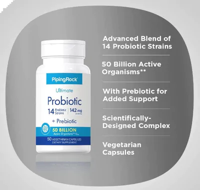 Probiótico Multienzimático, 50 bilhões, 50 cápsulas, PipingRock
