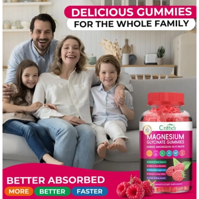 Magnésio Glicinato 600mg, com L-treonato, Groselha Preta, Cálcio e Vitamina B6,  120 Gomas Sabor Framboesa, CNFHDI