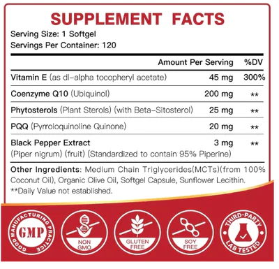 Ubiquinol, Coenzima CoQ10 200mg, Com Vitamina E,  PQQ e Pimenta Preta, 120 Softgels, Dr Foster