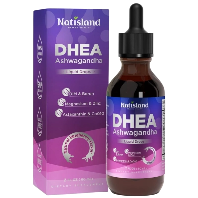 Dhea 50mg + Ashwagandha, 60ml, Sabor Mirtilo, Natisland