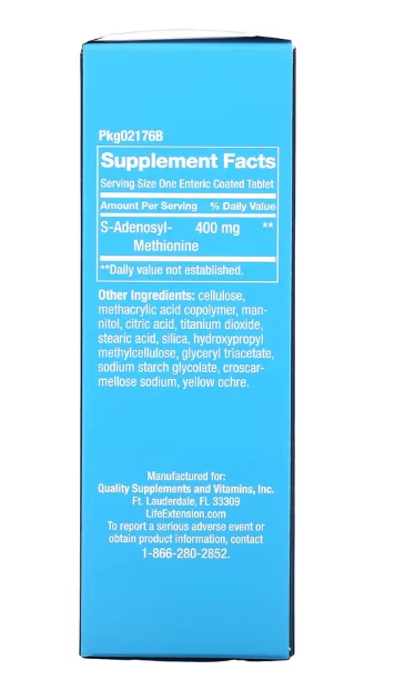 SAMe, S-Adenosil-Metionina, 400 mg, 30 Comprimidos com Revestimento Entérico, Life Extension