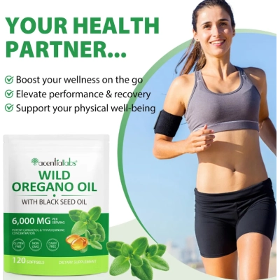 Wild Oregano Oil 6000mg, Óleo de Orégano com Óleo de Semente Preta, 120 Cápsulas, Acentiallabs 