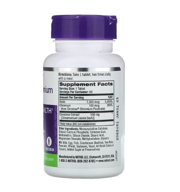 Canela (Cinnamon), Cromo e Biotina, 60 Comprimidos, Natrol