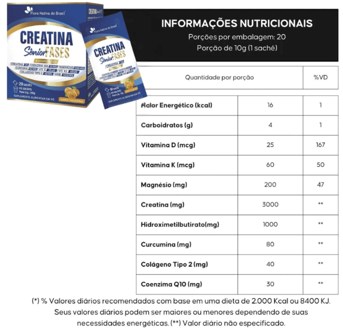 Creatina Sênior Fases, 20 Sachês Sabor Tangerina, Flora Nativa
