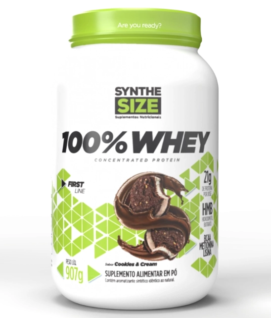 100% Whey Concentrade Protein, 907g Sabor Cookies'n Cream, Synthe Size