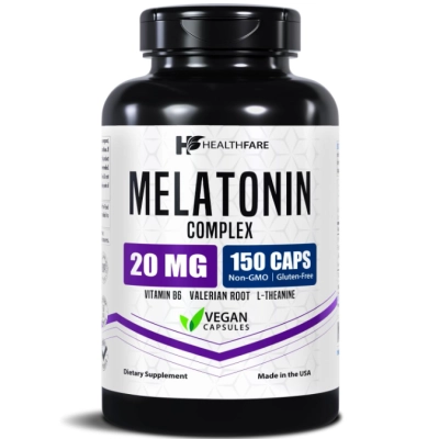 Melatonina 20mg, Complexo com L-Teanina, Valeriana e Vitamina B6, 150 Cápsulas, Healthfare 