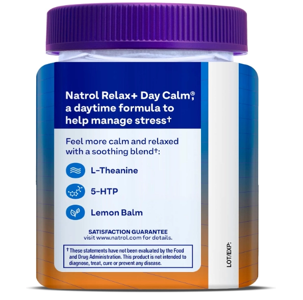 Mood+ Stress, Relax + Day Calm, Com 5-HTP, L-teanina e Erva-Cidreira, 60 Gomas, Natrol
