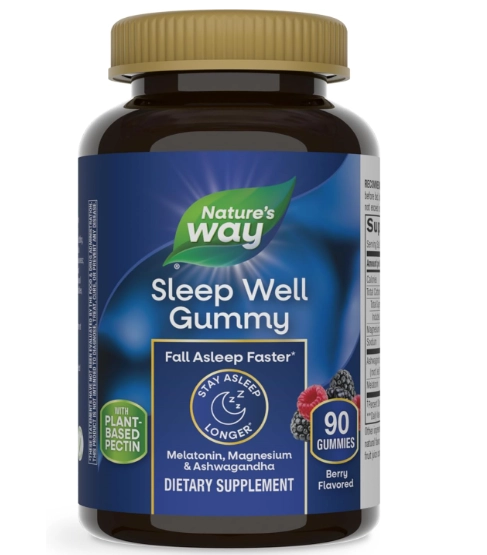 Sleep Well Gummies, Dormir Bem com Melatonina 5mg, Magnésio e Ashwagandha, 90 Gomas Sabor Frutas Vermelhas, Nature's Way