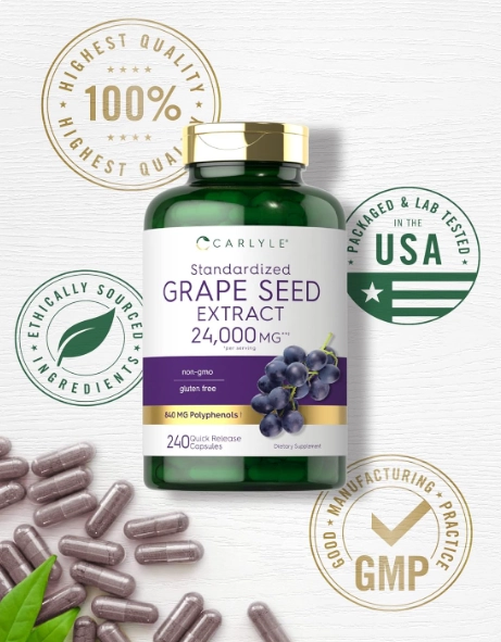 Grape Seed Extract, Semente de Uva 24000mg, 240 Cápsulas, Carlyle