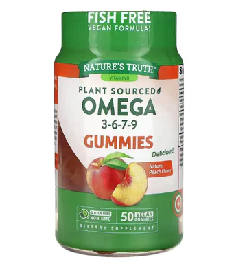 Ômega 3-6-7-9 de origem vegetal, 50 gomas Sabor Pêssego, Nature's Truth