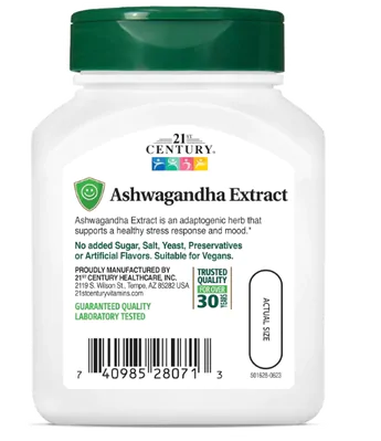 Ashwagandha 500mg, 60 cápsulas, 21st Century
