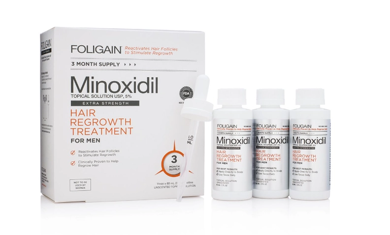 Minoxidil 5%, Tratamento Estimulante Capilar de 3 Meses, Frascos de 60ml Cada, Neutro, Foligain