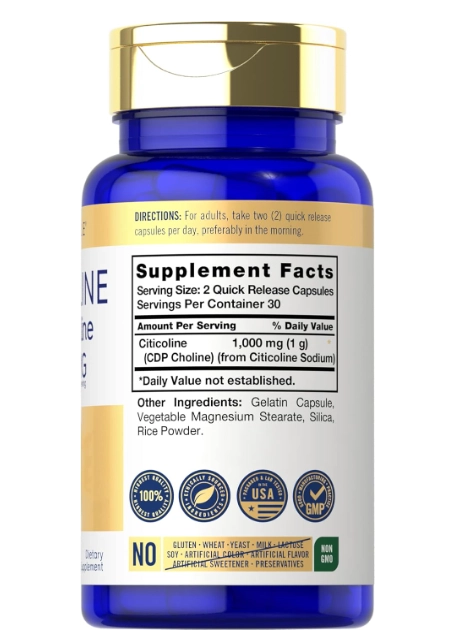 Citicoline CDP Choline 1000mg, 60 Cápsulas, Carlyle