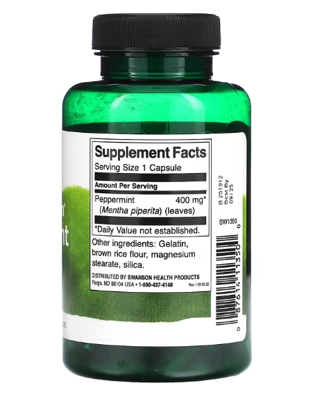Folha de hortelã-pimenta, Peppermint Leaf, 400mg, 120 cápsulas, Swanson