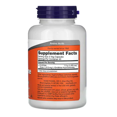 L-Ornitina, 500mg, 120 Cápsulas, Now