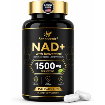 NAD+ Supplement 1500mg com Resveratrol, 150 Cápsulas, Sannorentr