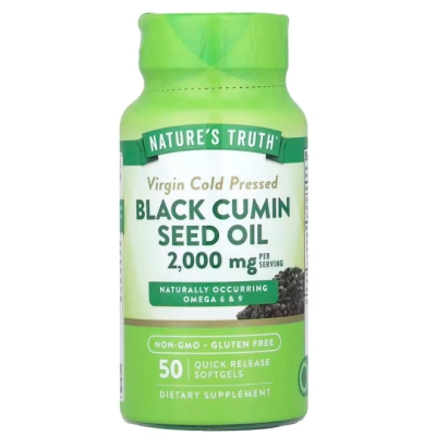 Black Cumin Seed Oil 2000mg, Óleo de Semente de Cominho Preto, 50 Cápsulas, Nature's Truth