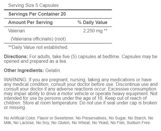 Valeriana Root, 450mg, 100 capsulas, Puritan's Pride