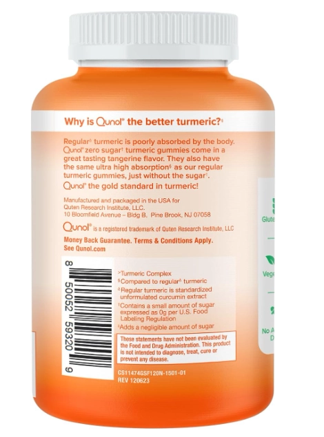 Turmeric, Cúrcuma 500mg, 120 Gomas Sabor Tangerina Zero Açucar, Qunol