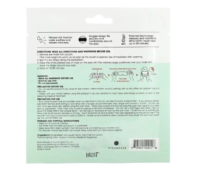 Máscara de Olhos com Vapor, Steambase