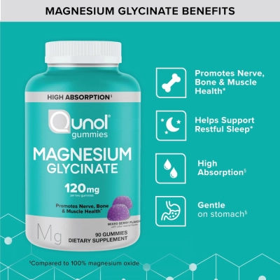 Glicinato de Magnésio, 120mg 90 gomas, Qunol